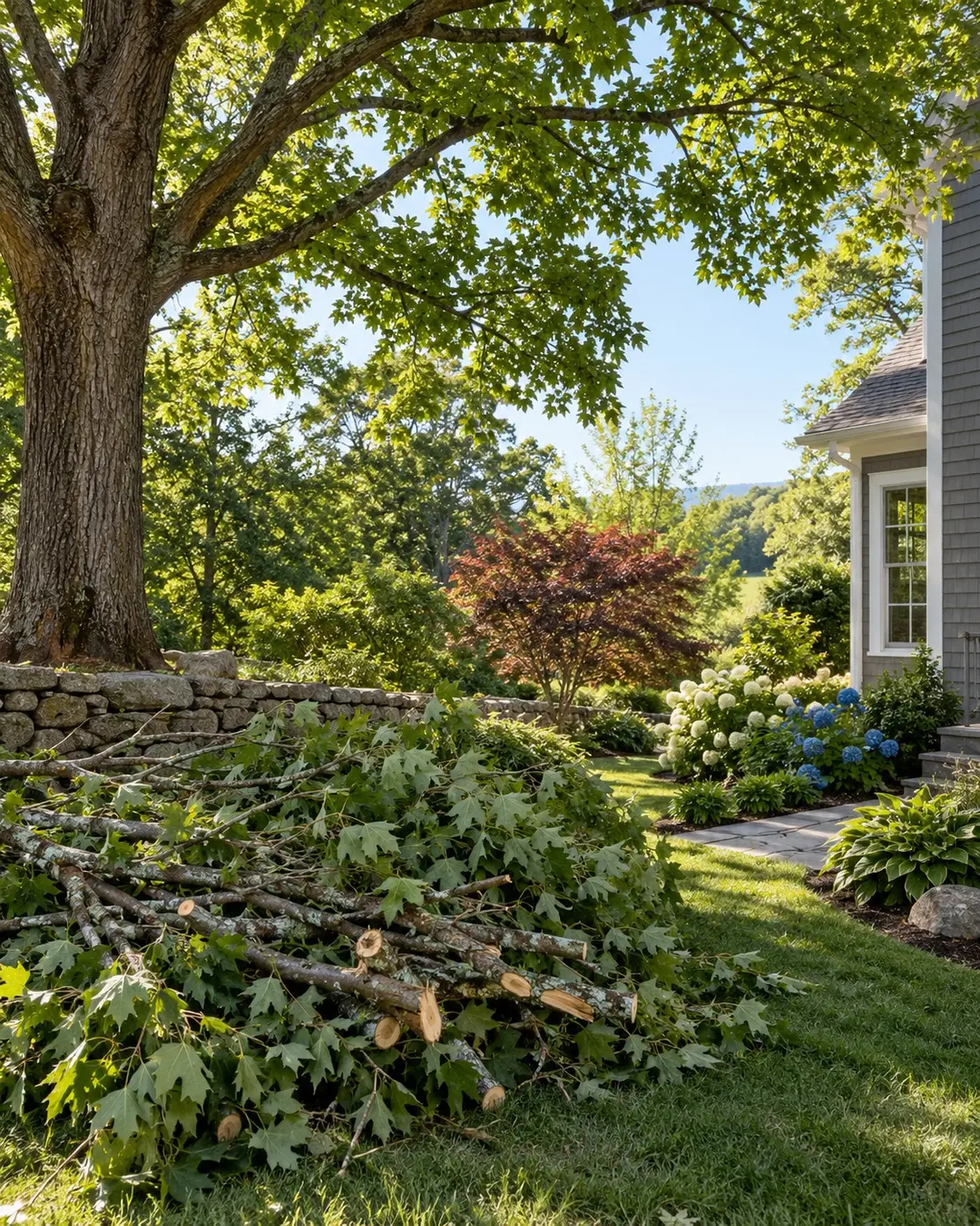 Tree canopy above a Nashua home after selective branch work
