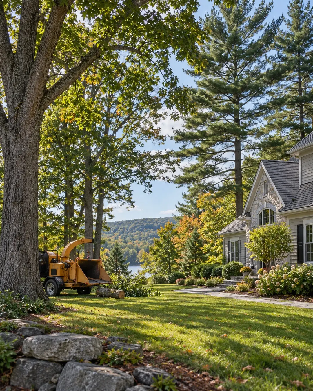 Well-kept mature trees around a New Hampshire home